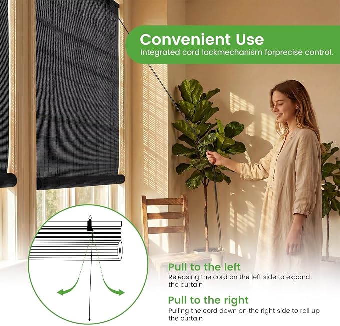 Bamboo Blinds, Easy to Install Bamboo Shades for Indoor Windows, Custom Sizes Roller Shades for Indoor Windows, Roll Up Blinds Indoor Outdoor Patio