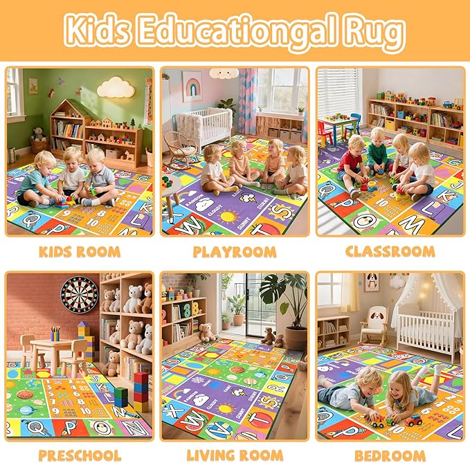 Kid Rug ABC Rugs for Playroom, Alphabet Rug for Bedroom Educational Learn Preschool Rugs Nursery Toddler Kids Room Living Room Decor Mat, 2.5 x 4 Feet