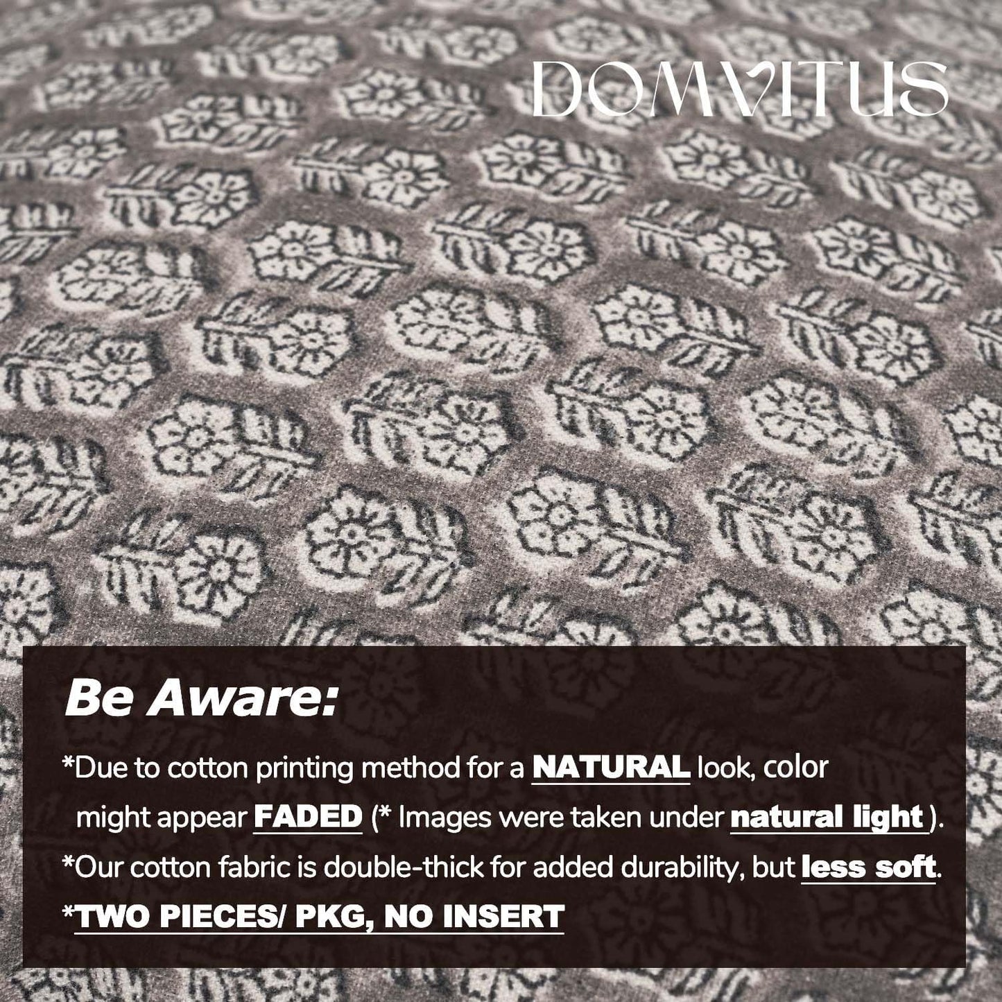 DOMVITUS Floral Pillow Covers Set of 2, 24x24 Pillow Covers, Floral Print Neutral Accent Decorative Pillow Covers for Living Room, Bed, Light Taupe