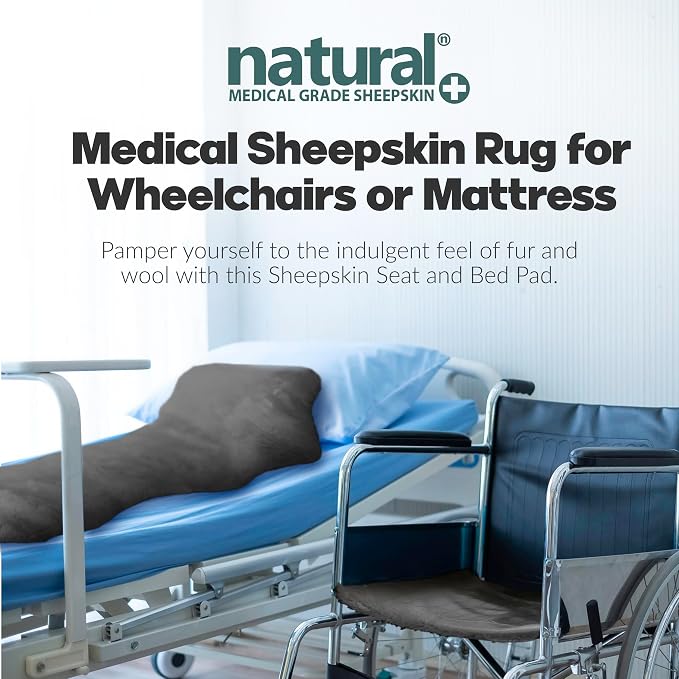 Natural Sheepskin for Bed Sores and Skin Irritation | Tauranga 100% Real Medical Sheepskins with Non-Slip Back for Pain Relief and Discomfort, Wool Seat Pad, Charcoal Grey, 26 in. x 46 in