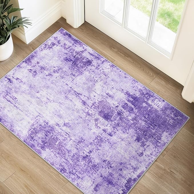 RELEANY Washable Area Rugs 2'x3' Non-Slip Modern Abstract Soft for Living Room Entryway Bedroom Nursery, Print Pattern, Purple Gray Pink White