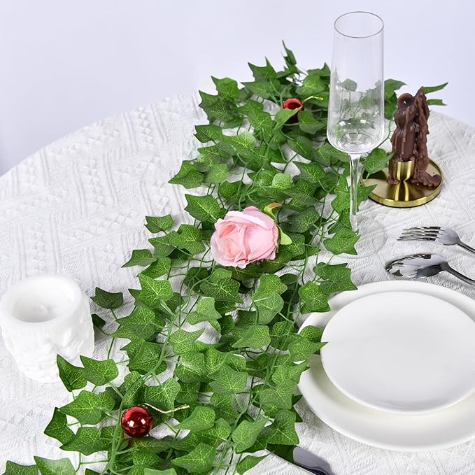 50 Pack 375 Feet Fake Vines for Room Decor Artificial lvy Greenery Garland Vine Leaves, Leaf Plants Flowers Foliage for Bedroom,Garden Wall.Decor Indoor Outdoor