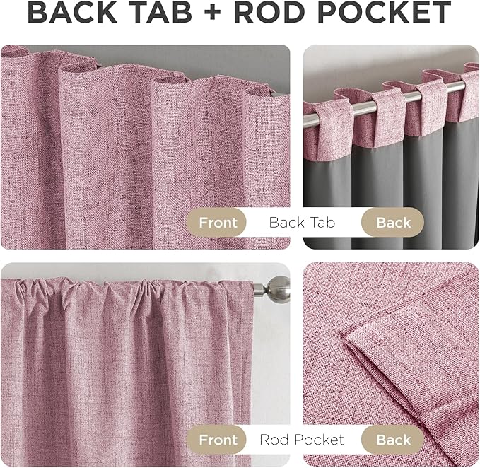 Joydeco Linen Blackout Curtains for Bedroom - 100% Light Blocking 1 Panels, Pink Drapes 100" W x 96" L, Thermal Insulated Room Darkening Curtains for Living Room, Rod Pocket & Back Tabs