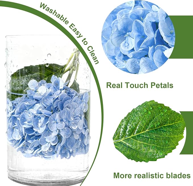 4 Pcs Artificial Hydrangea Silk Flowers with Stems, 19.7" Blue Faux Hydrangeas Bouquet, 240 Petals, UV Resistant & Waterproof Fake Flower for Outdoor Wedding Home Decor