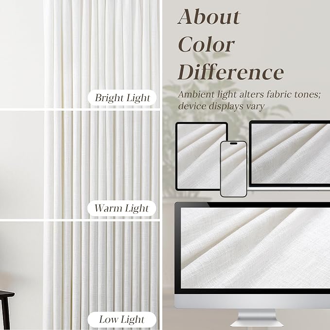 70 Inch Extra Wide Pinch Pleated Linen Curtains 100 Inch Length for Living Room Bedroom Natural Cream Beige Privacy Drapes Light Filtering for Patio Sliding Door 100 Inches Long with Hooks Clips Rings