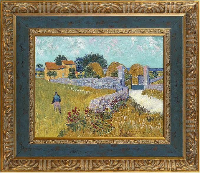 Classical DIY Wood Plein Air Frame for 20x24 Handmade Paintings, 3.7" Wide Antique Sculpted Art Frame for Artists Exhibition Gallery Show Memorial Portrait, No Glass Cover & Backing (Blue Gold)