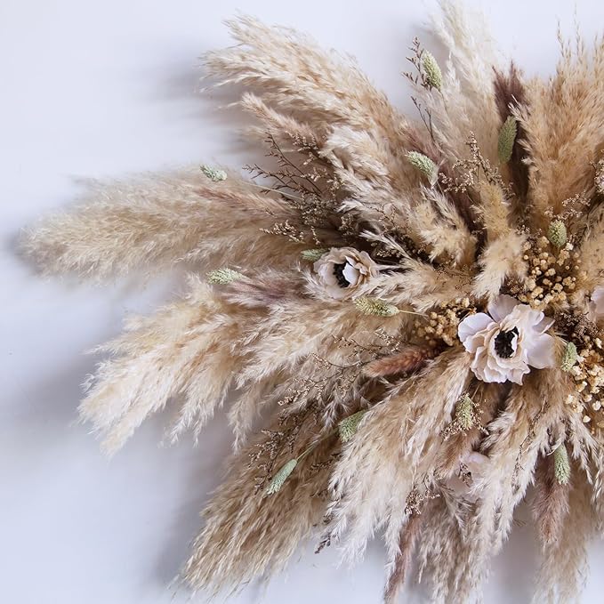 Dried Flowers Boho Decor Kit - Natural Pampas Grass, Bunny Tails & Baby’s Breath for Vase, Wedding Decor, Farmhouse & Bathroom Decor