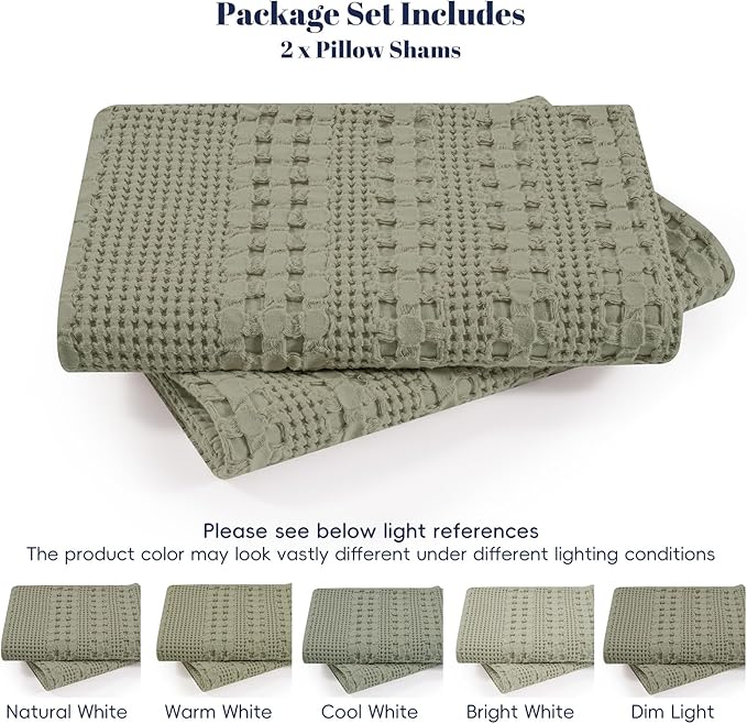 PHF 100% Cotton Waffle Weave Euro Sham Covers, 2 Pack 26" x 26" Bed Pillow Covers for Elegant Home Decor, No Filling, Luxury Aesthetic Soft Euro Pillow Cases for Bed, Dusty Sage