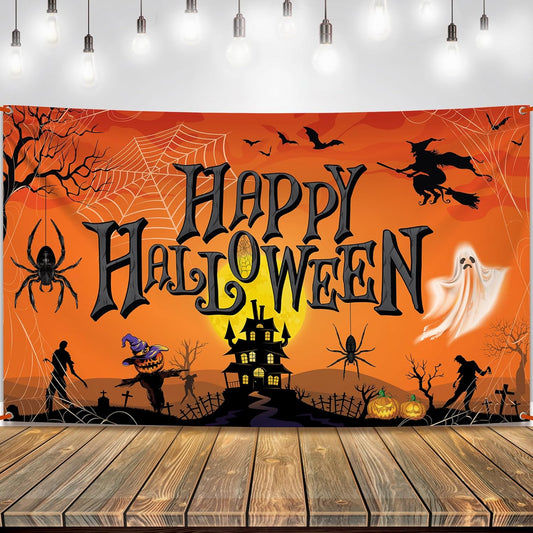 KatchOn Orange Happy Halloween Banner - XtraLarge 72x44 Inch | Pumpkin Backdrop for Party Decorations & Photography
