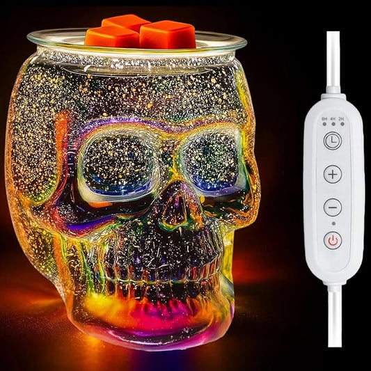 Wax Melt Warmer with Timer, Wax Warmer for Scented Wax with Light Bulb, Electric Skull Wax Burner, Halloween Fragrance Wax Melter for Home and Gifts (Rainbow Skull with Timer)