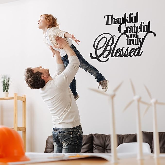 Vivegate Thankful Grateful Blessed Wall Decor – Home Thankful Iron Wall Decor Blessed Wall Signs for Home Decor Entry Way (Large - 18"X12")