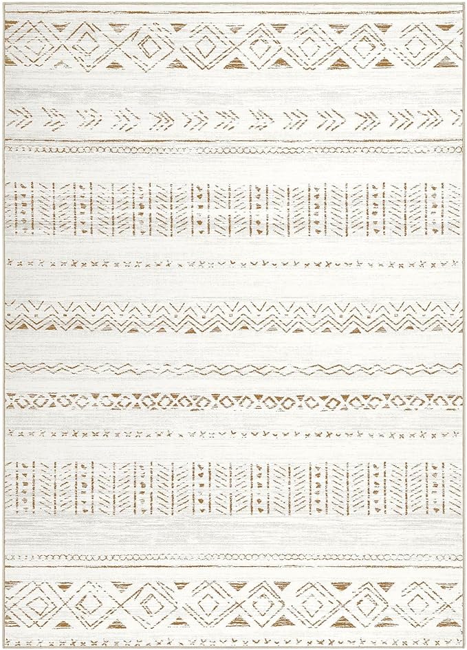 cotiled 12x15 Area Rug Living Room: Washable Boho Rugs with Non Slip Backing Large Soft Indoor Stain Resistant Carpet for Bedroom Farmhouse Dining Room Lightweight Home Decor L Brown/Cream