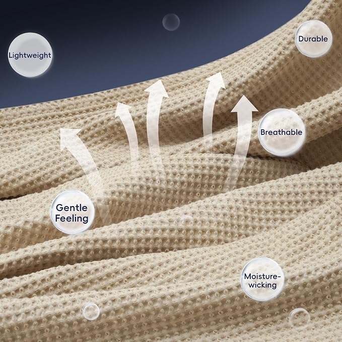 PHF Pre-Washed 100% Cotton Waffle Weave Blanket King Size for Bed,Snag Proof Throw Blanket for Couch Spring Summer Lightweight Breathable,Machine Washable, Home Decor Gift - Khaki/Simply Taupe