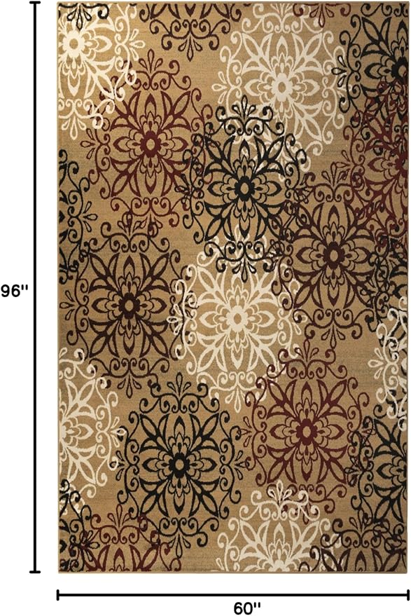 Superior Indoor Area Rug, Jute Backed, Perfect for Entryway, Office, Living/Dining Room, Bedroom, Kitchen, Hardwood Floor, Floral Scroll Decor, Leigh Collection, 5' x 8', Brown