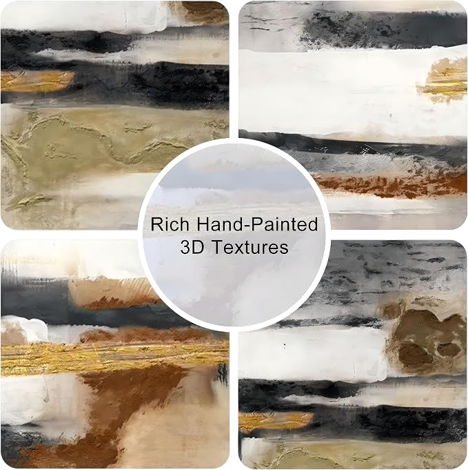 Modern Abstract Framed Canvas Wall Art Set, Neutral Textured Wall Decor, Boho Minimalist Gold and Gray Wall Painting for Living Room, Bedroom, Dining Room, Office - 24" x36" x3