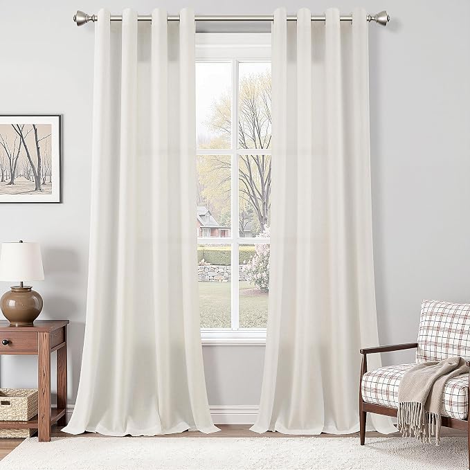 Nanspring Cream Linen Curtains 90 Inches Length for Living Room Dining Room Sunlight Filtering Minimalist Room Decor Grommet 2 Panels Window Sheer Curtain Modern Boho Neutral Muslin Look Drapes 52x90