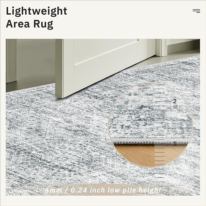 Soalmost 12x15 Washable Area Rug Gray Neutral Abstract Living Room Large Carpet Non Slip Bedroom Indoor Office Dining Room Low Pile Thin Grey Rug