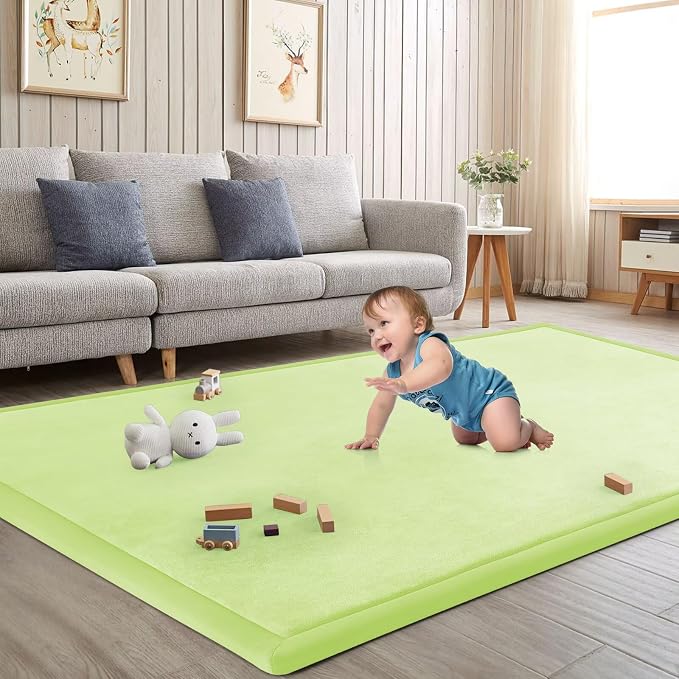 Baby Play Mat for Floor Nursery Muscle Mat Area Rug Playroom Rug 79"x118" Elastic Foam 1.3" Thick Crawling Mat for Babies,Toddlers, Infants (Light Green)
