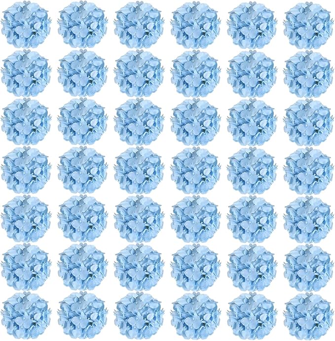 Auihiay 64pcs Silk Hydrangea Artificial Flowers, Artificial Hydrangea Flowers with Stems, Full Hydrangea Flowers for Wedding Centerpieces, Home, Garden, Party Decoration (Blue)