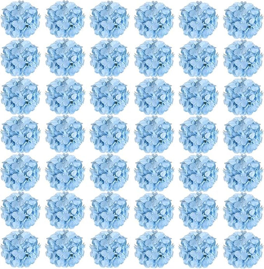 Auihiay 64pcs Silk Hydrangea Artificial Flowers, Artificial Hydrangea Flowers with Stems, Full Hydrangea Flowers for Wedding Centerpieces, Home, Garden, Party Decoration (Blue)