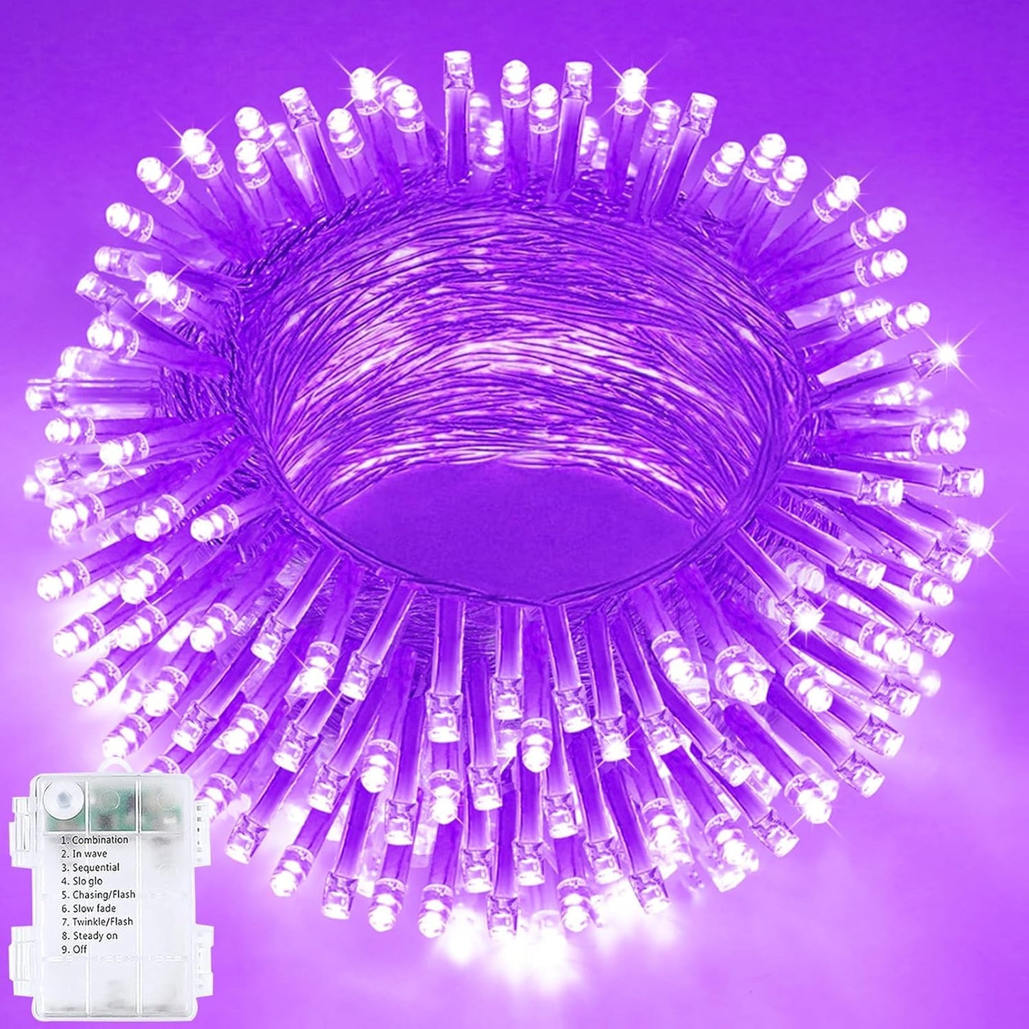 Halloween String Lights Battery Operated with Auto Timer, 33FT 100 LED Waterproof LED Purple String Lights with 8 Modes, Fairy Twinkle Light for Indoor & Outdoor Party Bedroom Halloween Decorations