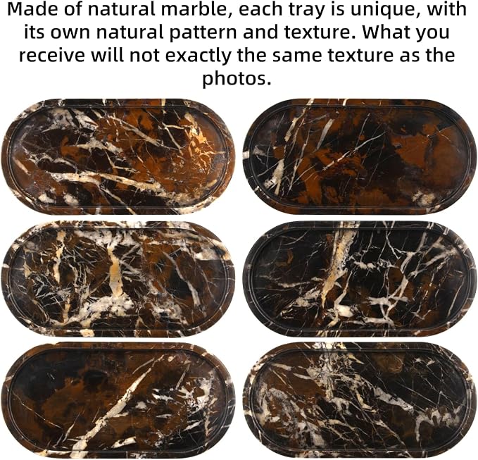 Oval Marble Bathroom Vanity Tray, Natural Luxury Marble Home Kitchen Bathroom Table Tray, Stone Decorative Countertop Tray for Coffee Perfume Jewelry (Black Gold, 12" x 6" x 0.8")
