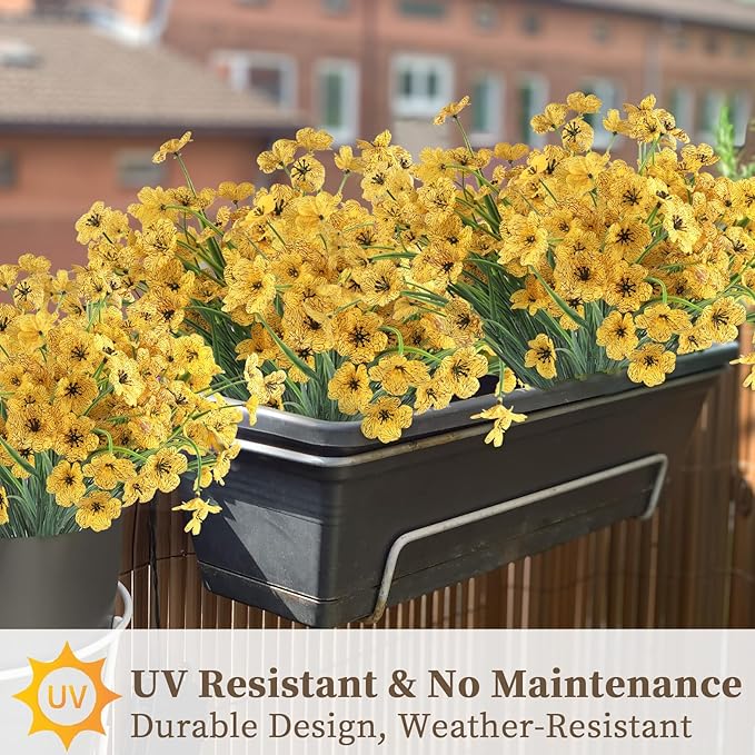 ColoPlay 24 Yellow Bundles Artificial Flowers for Outdoors/Indoors Fake Flowers Plants for Indoor Outside Garden Porch Window Box Home Wedding Farmhouse