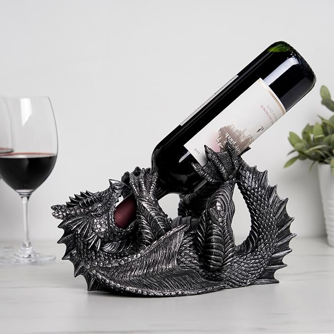 True Polyresin Dragon Wine Bottle Holder Decorative, Single Wine Bottle Holder, Wine Holder Stand, Wine Bar, Wine Decor, Set of 1, Black
