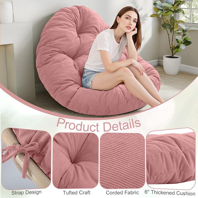 idee-home Papasan Chair Cushion, Circle Papasan Chair Cushion(Cushion Only) | Papasan Cushion with Thick Corduroy Cover, 52 x 52 Inch Cushion for Egg Chair, Navy