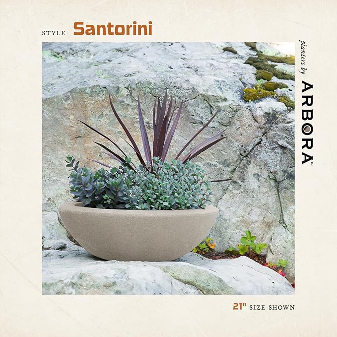 ARBORA 21" Santorini Bowl 2-Pack with Classic Cream Finish - Polyresin Indoor and Outdoor Planters, Durable, Weatherproof, Lightweight, Large Plant Pots for Patio, Garden, Deck, Entryway