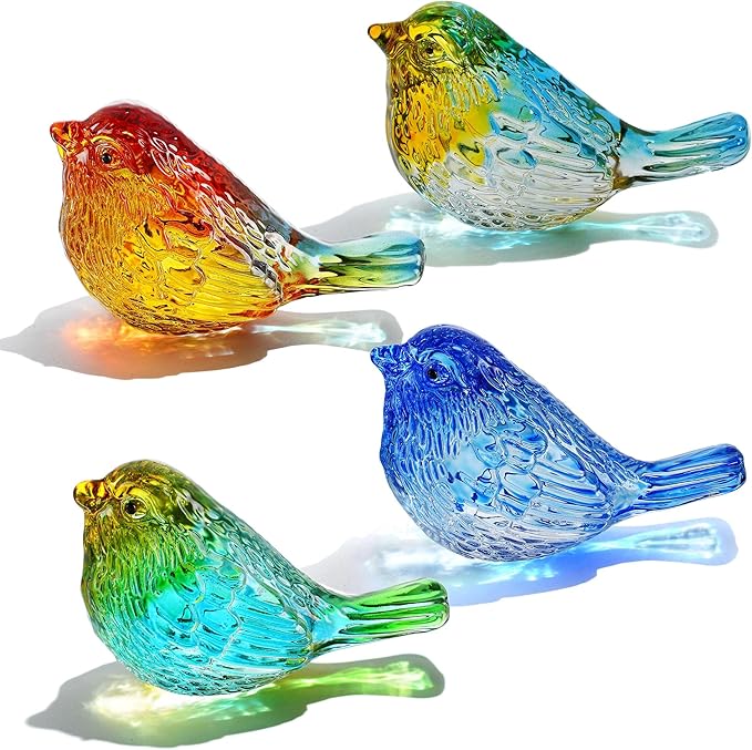 Set of 4 Glass Bird Crystal Collectible Figurines Valentines Gifts for Bird Lovers Red Bird Stuate Decor for Party Wedding Anniversary