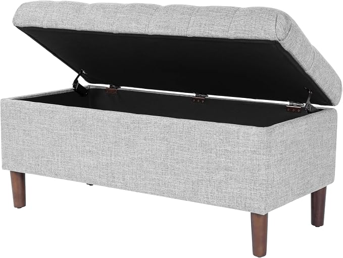 HomePop 40" Ainsley Button Tufted Storage Bench - Gray Woven