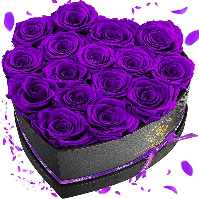Impouo 16 Preserved Flower Delivery Prime, Preserved Roses in a Box, Birthday Gifts for Women, Mother's Day, and Valentine's Day-Purple Roses
