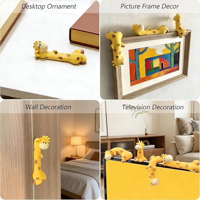 Funny Resin Desk Giraffe Decor 4 PCS, Mini Cute Giraffe Figurines for Computer Monitor, Car Dashboard and Rearview Mirror, Office Desk, Photo Frame Decorations Accessories & Housewarming Gifts