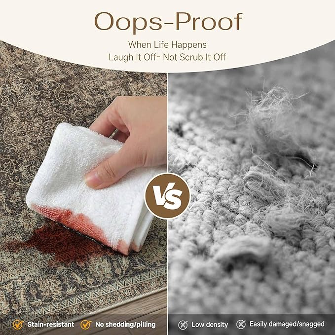 2x10 Washable Runner Rug Brown Vintage Non Slip Soft Low Pile Hallway Kitchen Rug Distressed Oriental Carpet for Laundry Bathroom Bedroom Living Room Home Decor
