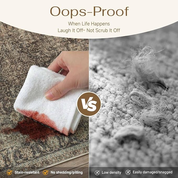 3x4 Washable Area Rug Brown Vintage Non Slip Soft Low Pile Rug for Entryway Kitchen Bathroom Distressed Oriental Throw Carpet for Living Room Bedroom Home Decor