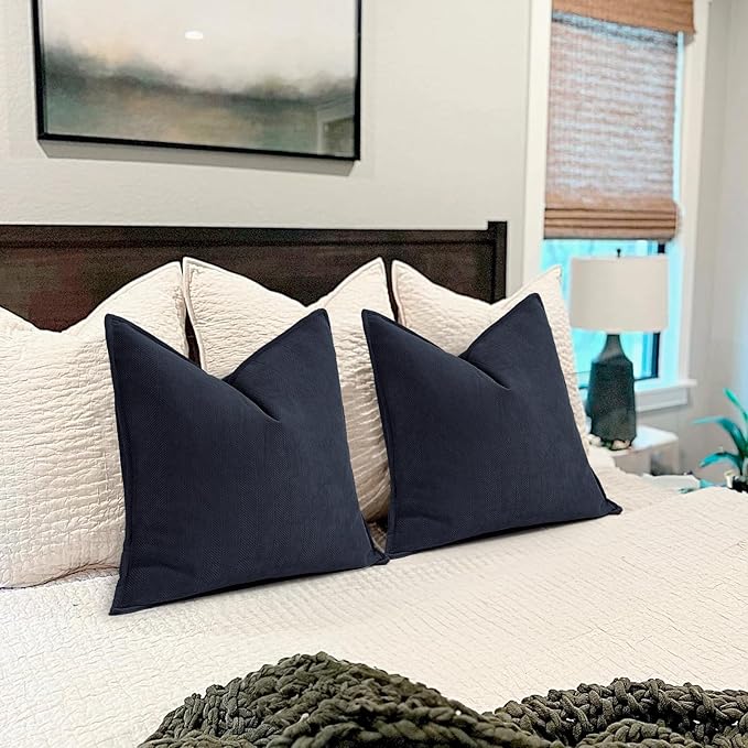 ZWJD Navy Pillow Covers 26x26 Set of 2 Chenille Throw Pillow Covers with Elegant Design Soft and Luxurious Decorative Throw Pillows for Couch, Bed, and Home Decor