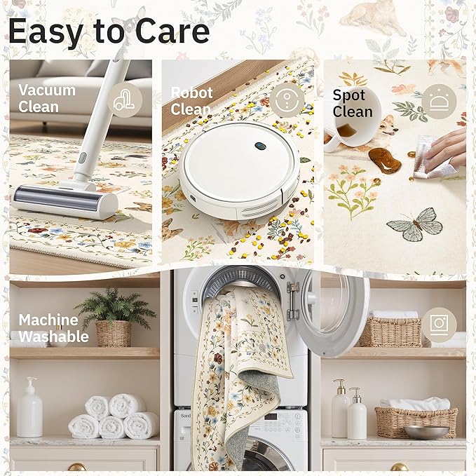 Soalmost 2x3 Dog Rugs for Entryway, Machine Washable Door Mat Animal Floral Small Area Rug Non-Slip Low Pile Soft Throw Rugs for Entrance Kitchen Indoor Front Door Kids Room (2 x 3,Beige)