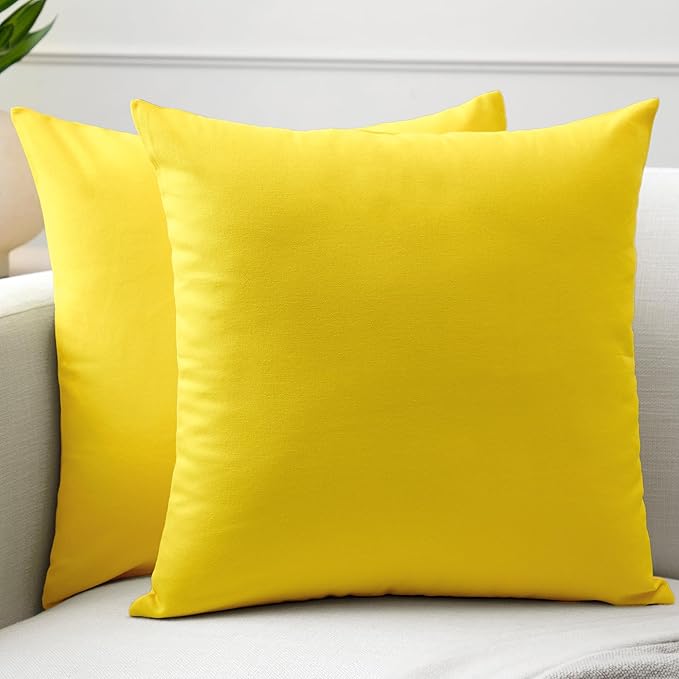 Encasa XO Throw Pillow Covers 20x20 in Set of 2 Sunbeam Yellow | No Inserts | Cotton Pillow Covers for Living Room, Bed, Sofa, Couch | Decorative Cushion Covers with Improved Zipper