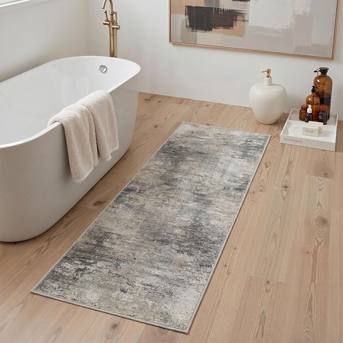 BEIMO 2X5 Runner Rug for Hallway Kitchen, Machine Washable Runners Rug for Entryway, Soft Modern Abstract Throw Rugs, Low Pile Floor Cover with Non Slip Backing, Grey