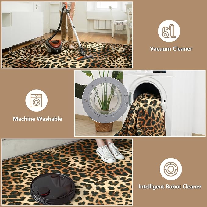 DweIke Leopard Rugs for Living Room, 5x7 Cheetah Print Rug for Bedroom Decor, Washable Non-Slip Stain Resistant Faux Animal Throw Carpet for Dining Room Office Western Home, Dark Brown