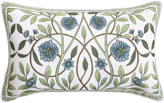 ISAENNE Designer Vintage Linen Throw Pillow Cover,20"x12"-Mosella A | French Elegant Rectangle Decor Pillow Cover,Concealed Zipper Design,Floral Pattern,Sofa,Bedroom,Living Room,Lounge Chairs