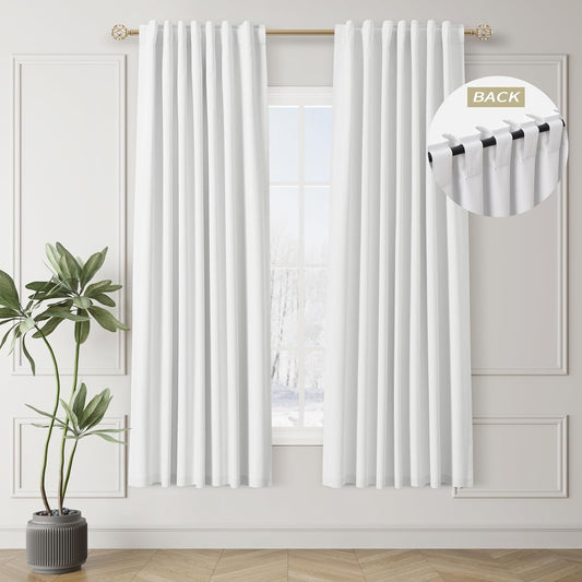 White Blackout Curtains 72 Inch Length 2 Panels Set Linen Textured Thermal Insulated Room Darkening Curtains for Bedroom Living Dining Room Back Tab Rod Pocket Modern Farmhouse Home Window Decor