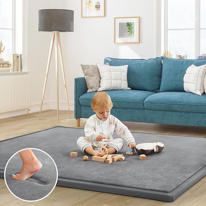 Baby Play Mat for Floor Nursery Rug Muscle Mat Area Rug Playroom Rug 65"x50" Playpen Mat Elastic Foam 1.3" Thick Crawling Mat for Babies,Toddlers, Infants, Kids,Grey