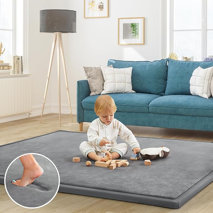 Baby Play Mat for Floor Nursery Rug Muscle Mat Area Rug Playroom Rug 71"x79" Playpen Mat Elastic Foam 1.3" Thick Crawling Mat for Babies,Toddlers, Infants, Kids,Grey