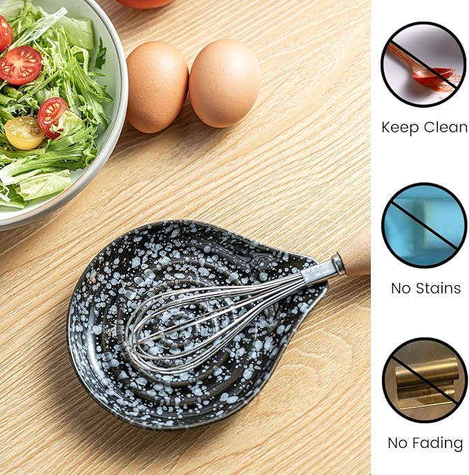 LAUCHUH Spoon Rest for Stove Top, 5 inch Cooking Spoon Holder for Kitchen Countertop Large Ladle Holder for Spatula, Spoons or Tong, Farmhouse Kitchen Decor for Mother's Day, Starry Black