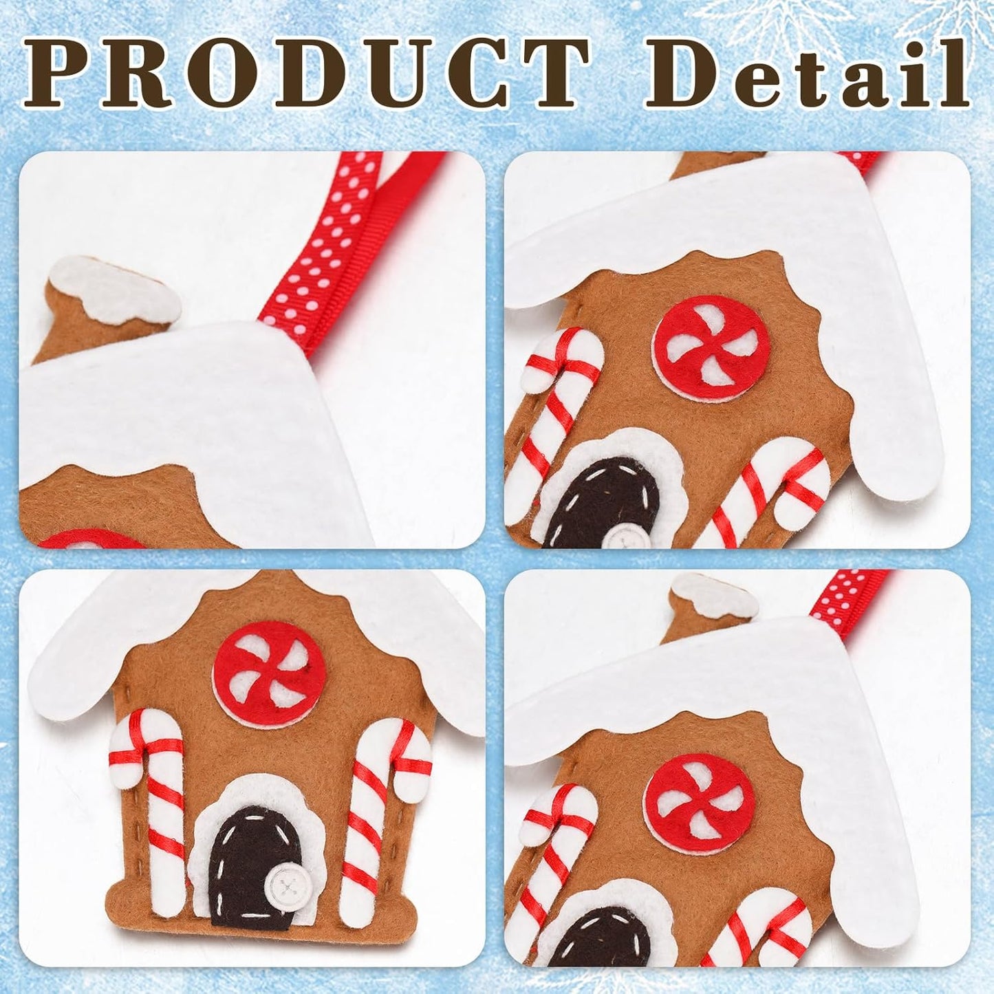 Skylety 8 Pieces 3D Christmas Tree Ornaments Set Felt Santa Snowman Candy Cane Ornament, Stocking, Gnome Decoration(Gingerbread)