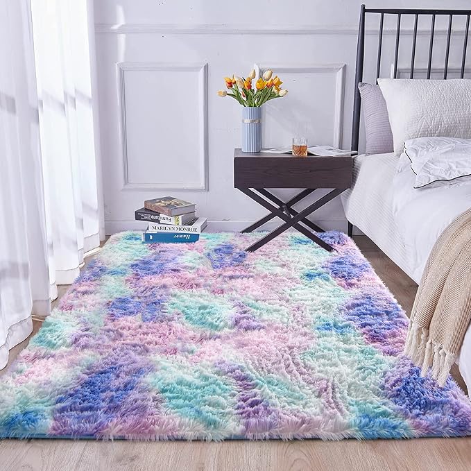 A Nice Night Shaggy Fluffy Faux Fur Area Rug,Soft, Luxurious Shag Carpet Rugs for Nursery Rug, Bedroom, Living Room, Luxury Bed Side Plush Carpets, Rectangle (Light Purple, 6'x9')