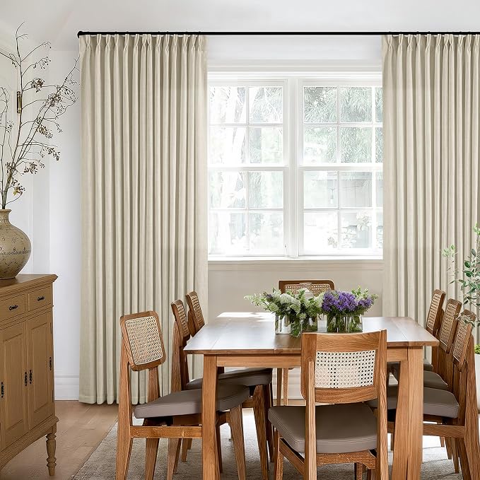 Beige Pinch Pleated Linen Curtains 94 Inches Long 2 Panels for Living Room Bedroom Memory Training Shaped Semi Sheer Pinch Pleat Drapes Hooks Rings Back Tab Light Filtering Window Curtain 40x94