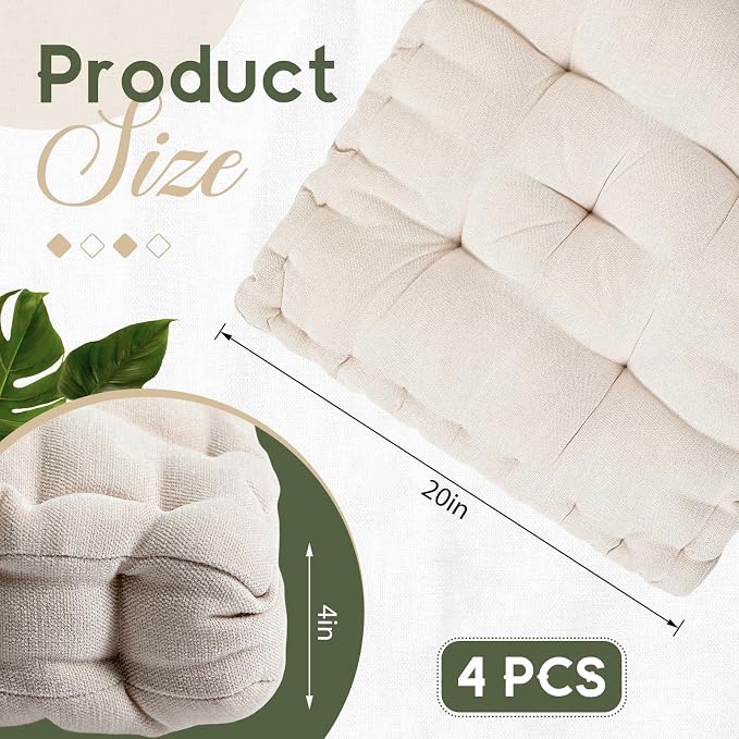 Jerify 4 Pcs Floor Pillow Cushions Large Round Square Large Meditation Floor Pillow for Classroom Adult Meditation Picnic Party Seating Learning Daycare School (Square 20 x 20,Ivory White)